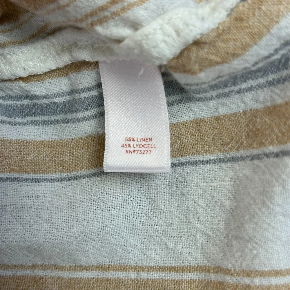 LC Lauren Conrad Top Womens XS White Striped Puff Sleeve Round Hem‎ Keyhole